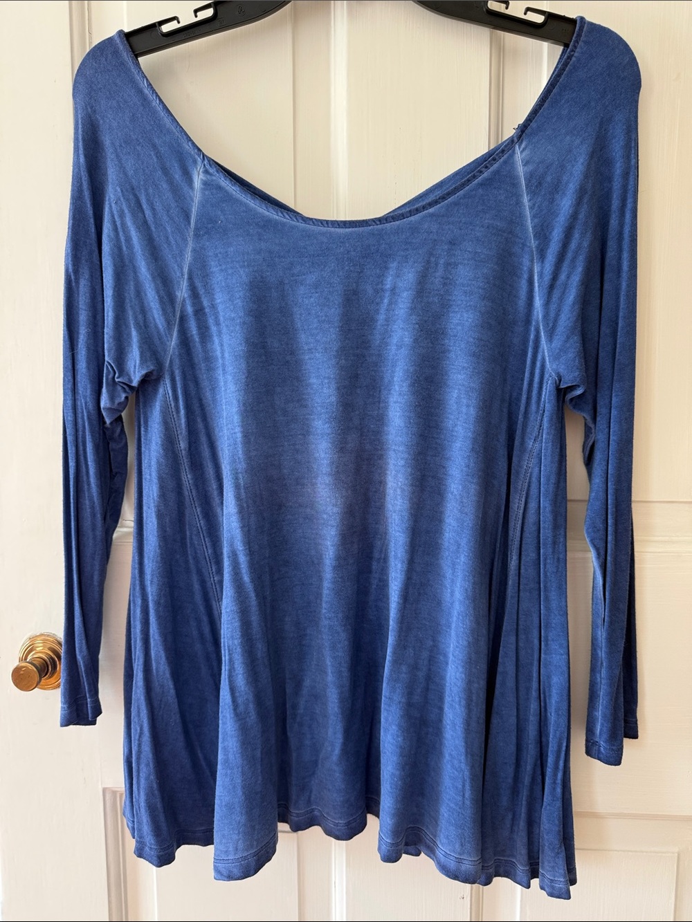 Relaxed Scoop Neck Long Sleeve Tunic - Blue